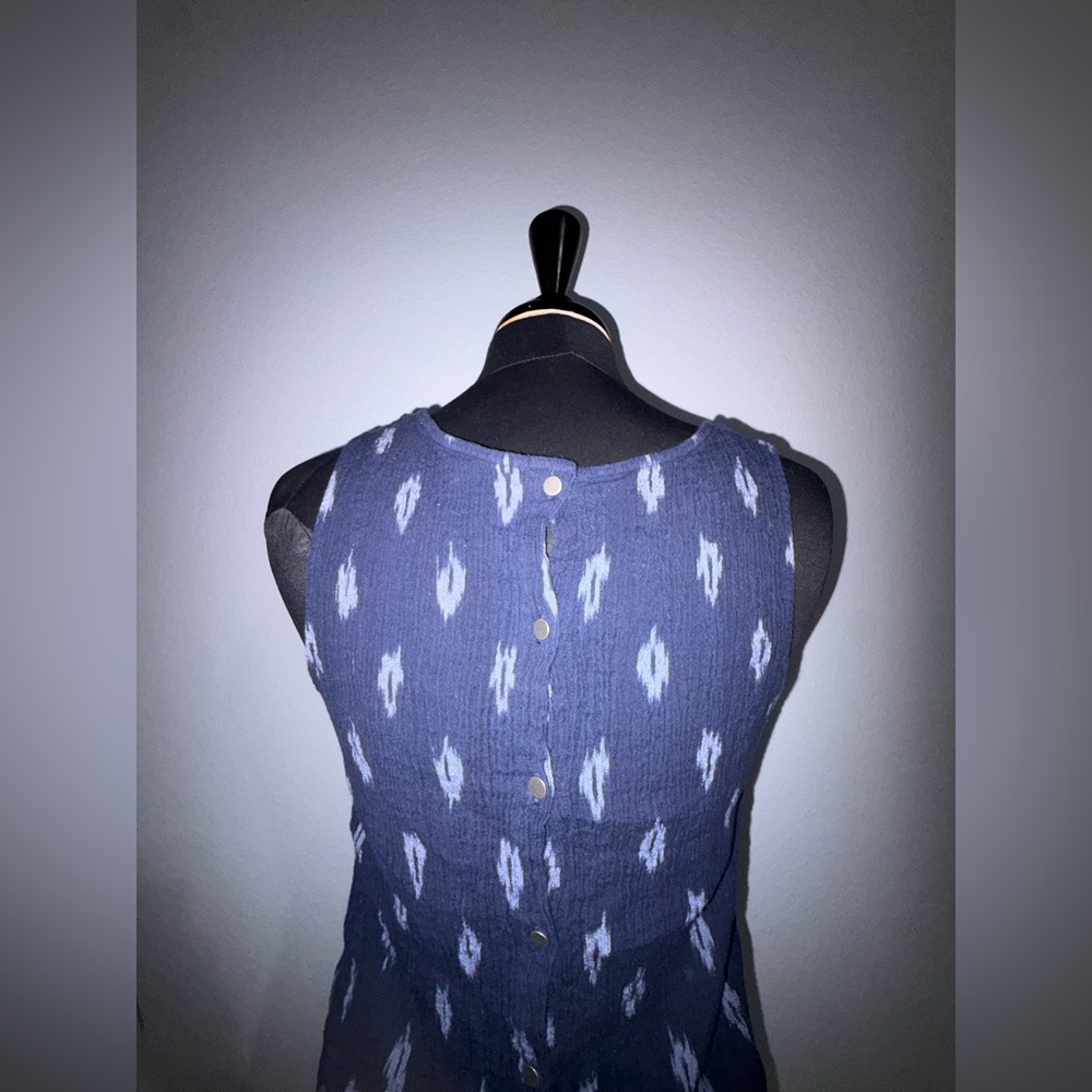 Eileen Fisher Navy and White Ikat-Print Sleeveless Tank